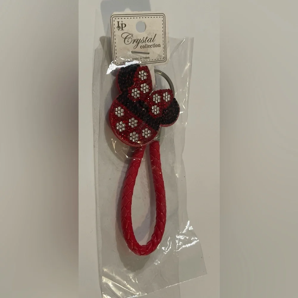 NEW Minnie Mouse Red and Black Crystal Keychain
